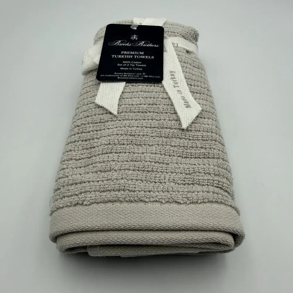 Brooks Brothers Premium Turkish Cotton Finger Tip Towels Set of 2 Taupe Gray NWT